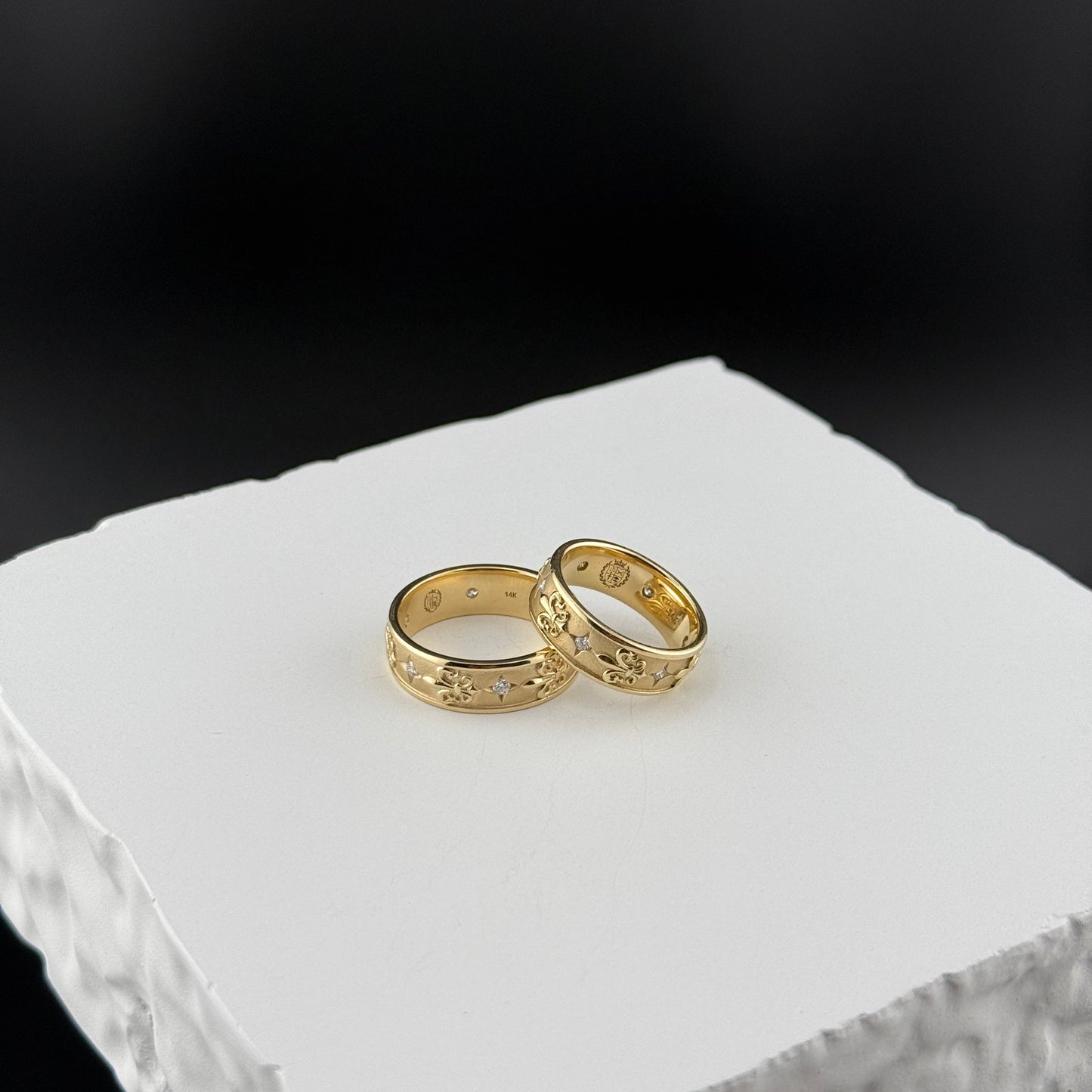 14k Solid Gold Band, Fleur De Lis Ring, Lab Grown Diamonds