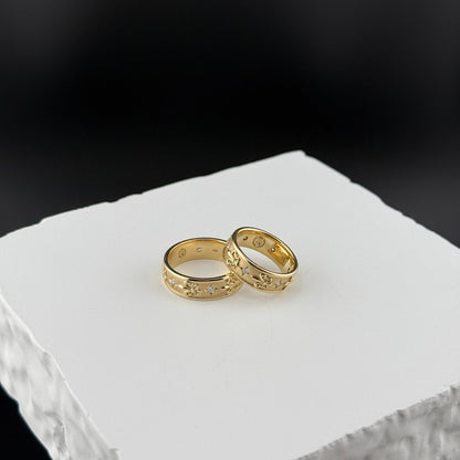 14k Solid Gold Band, Fleur De Lis Ring, Lab Grown Diamonds